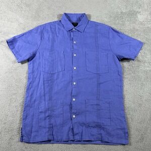 Arctic Linen Guayabera Shirt Mens Medium Blue Summer Resort Lightweight Coastal